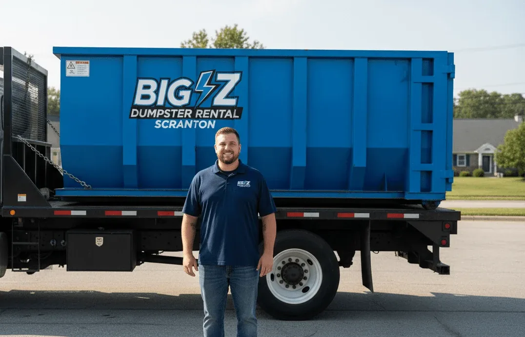 Roll-off truck ready for same-day dumpster delivery in Scranton, PA